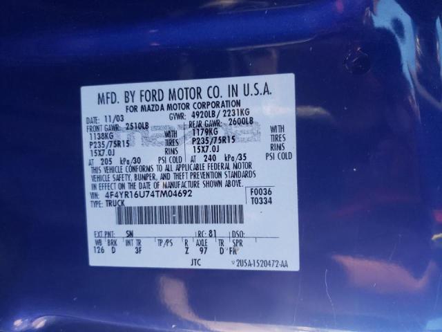 Photo 10 from auction – 2004 MAZDA B3000 CAB with VIN 4F4YR16U74TM04692