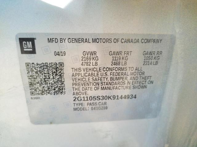 Photo 10 from auction – 2019 CHEVROLET IMPALA PRE with VIN 2G1105S30K9144934