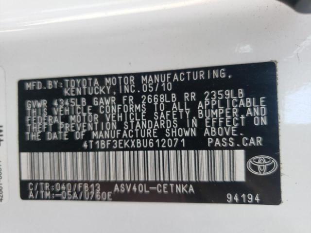 Photo 10 from auction – 2011 TOYOTA CAMRY BASE with VIN 4T1BF3EKXBU612071