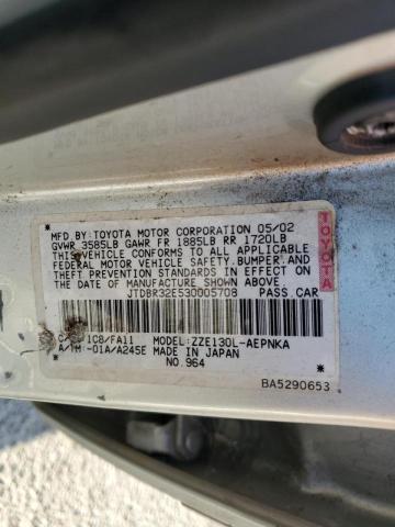 Photo 10 from auction – 2003 TOYOTA COROLLA with VIN JTDBR32E530005708