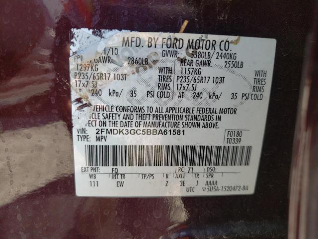 Photo 10 from auction – 2011 FORD EDGE SE with VIN 2FMDK3GC5BBA61581