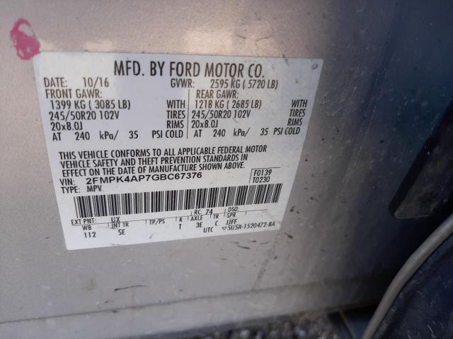 Photo 10 from auction – 2016 FORD EDGE SPORT with VIN 2FMPK4AP7GBC67376