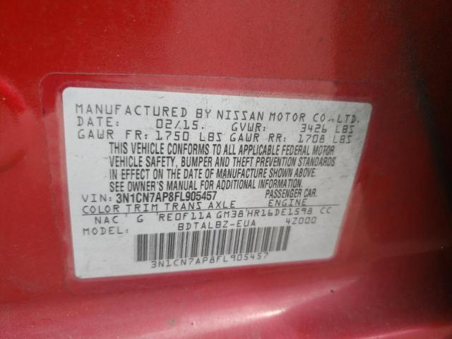 Photo 10 from auction – 2015 NISSAN VERSA S with VIN 3N1CN7AP8FL905457