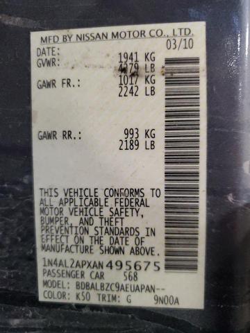 Photo 10 from auction – 2010 NISSAN ALTIMA BAS with VIN 1N4AL2APXAN495675