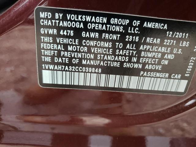 Photo 10 from auction – 2012 VOLKSWAGEN PASSAT S with VIN 1VWAH7A32CC039848