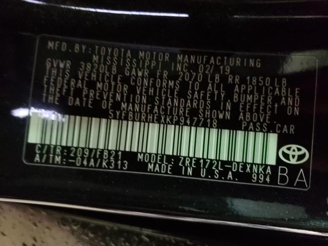 Photo 10 from auction – 2019 TOYOTA COROLLA L with VIN 5YFBURHEXKP947718