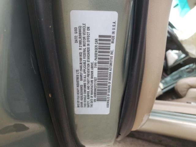 Photo 10 from auction – 2003 SUBARU LEGACY OUT with VIN 4S3BE896237217027