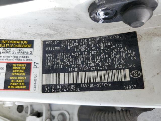Photo 10 from auction – 2012 TOYOTA CAMRY BASE with VIN 4T4BF1FK6CR214429