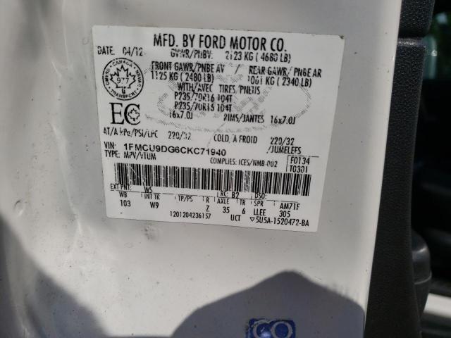 Photo 10 from auction – 2012 FORD ESCAPE XLT with VIN 1FMCU9DG6CKC71940