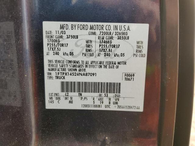 Photo 10 from auction – 2004 FORD F150 with VIN 1FTPX14524NA87091
