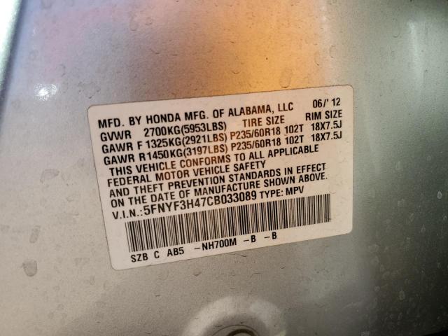 Photo 10 from auction – 2012 HONDA PILOT EX with VIN 5FNYF3H47CB033089
