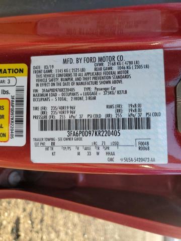 Photo 10 from auction – 2019 FORD FUSION TIT with VIN 3FA6P0D97KR220405