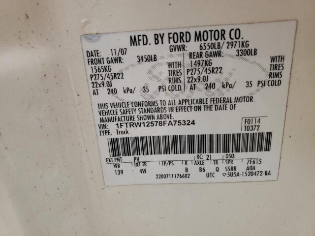 Photo 10 from auction – 2008 FORD F150 SUPER with VIN 1FTRW12578FA75324