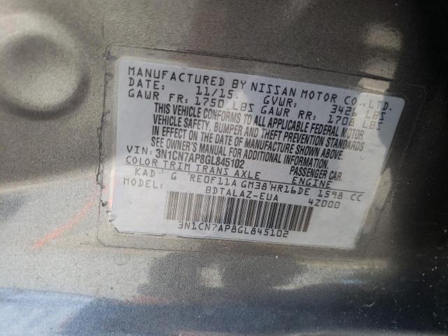 Photo 10 from auction – 2016 NISSAN VERSA S with VIN 3N1CN7AP8GL845102