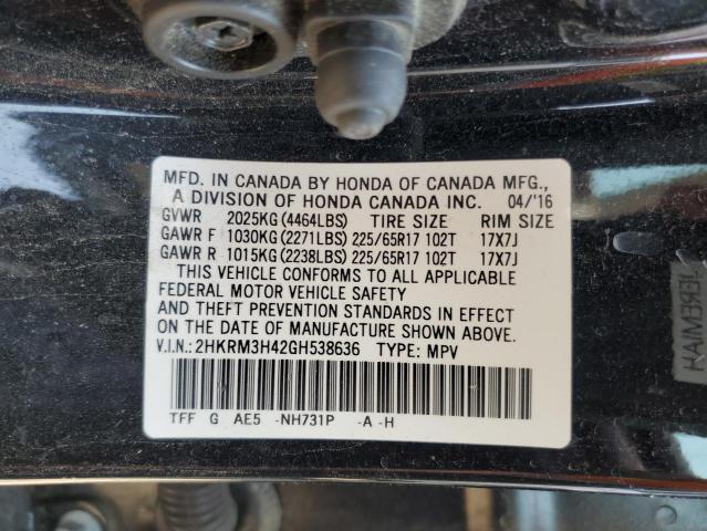 Photo 10 from auction – 2016 HONDA CR-V SE with VIN 2HKRM3H42GH538636