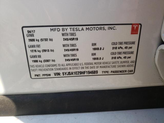 Photo 10 from auction – 2017 TESLA MODEL S with VIN 5YJSA1E29HF194689