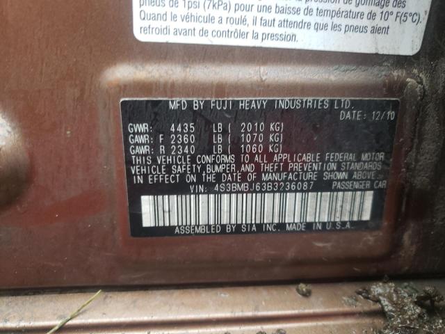 Photo 10 from auction – 2011 SUBARU LEGACY 2.5 with VIN 4S3BMBJ63B3236087