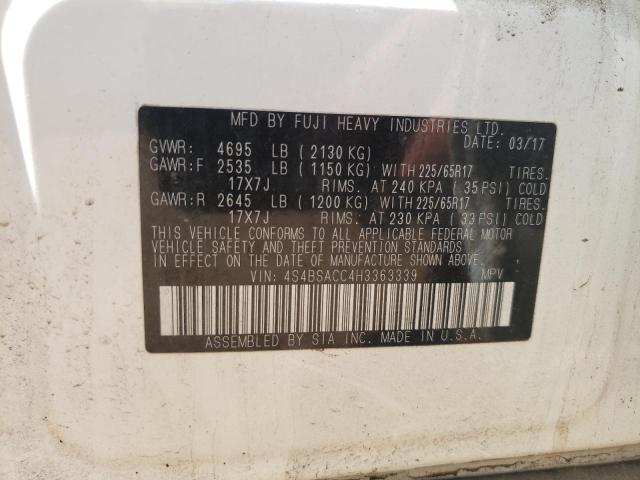 Photo 10 from auction – 2017 SUBARU OUTBACK 2. with VIN 4S4BSACC4H3363339
