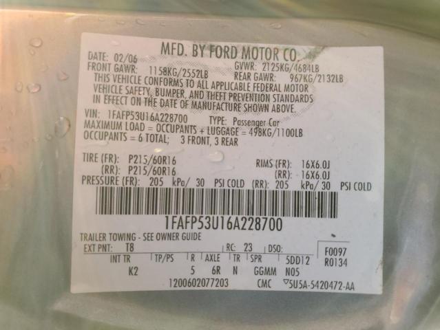 Photo 10 from auction – 2006 FORD TAURUS SE with VIN 1FAFP53U16A228700