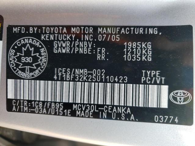 Photo 10 from auction – 2005 TOYOTA CAMRY LE with VIN 4T1BF32K25U110423