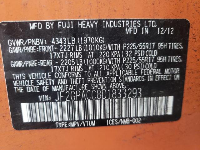 Photo 10 from auction – 2013 SUBARU XV CROSSTR with VIN JF2GPACC8D1833293