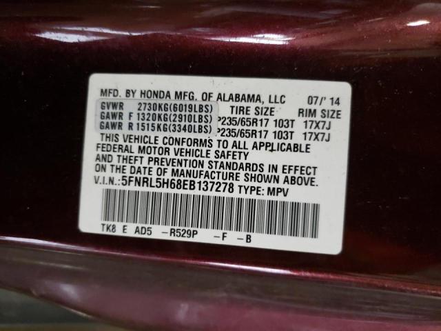 Photo 10 from auction – 2014 HONDA ODYSSEY EX with VIN 5FNRL5H68EB137278