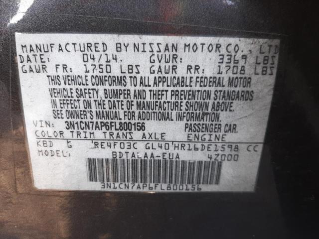 Photo 10 from auction – 2015 NISSAN VERSA with VIN 3N1CN7AP6FL800156