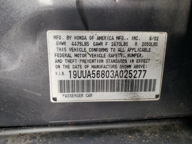 Photo 10 from auction – 2003 ACURA 3.2TL TYPE with VIN 19UUA56803A025277