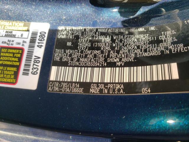 Photo 10 from auction – 2011 TOYOTA SIENNA XLE with VIN 5TDYK3DCXBS094214