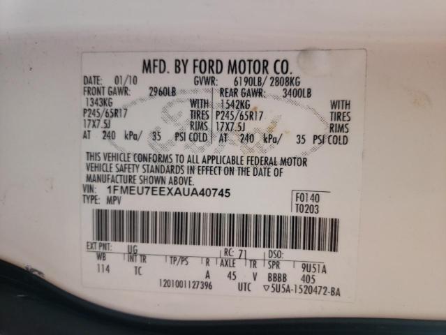 Photo 10 from auction – 2010 FORD EXPLORER E with VIN 1FMEU7EEXAUA40745