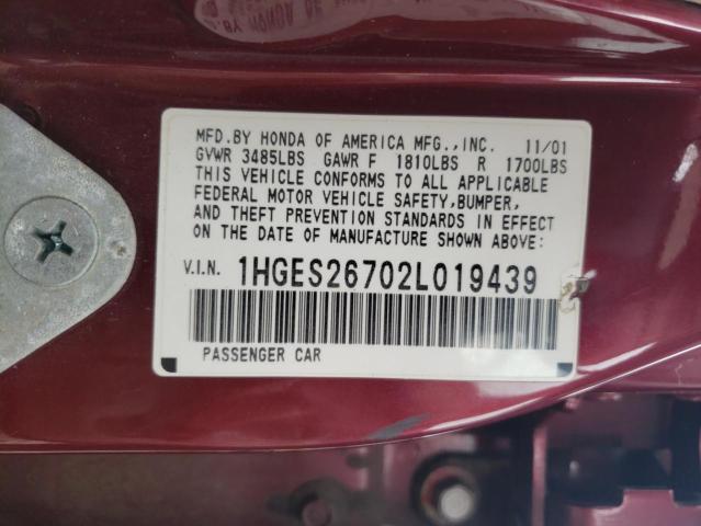 Photo 10 from auction – 2002 HONDA CIVIC EX with VIN 1HGES26702L019439