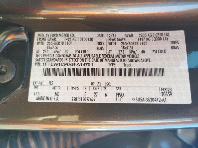 Photo 10 from auction – 2016 FORD F150 SUPER with VIN 1FTEW1CP0GFA14751