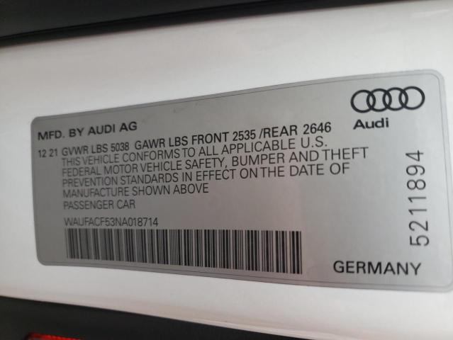 Photo 10 from auction – 2022 AUDI A5 PREMIUM with VIN WAUFACF53NA018714
