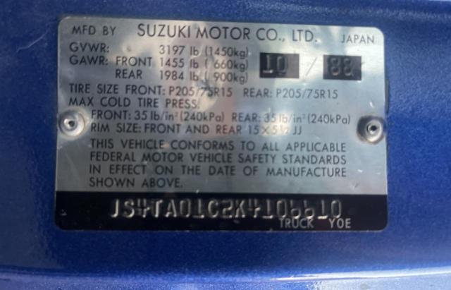 Photo 10 from auction – 1989 SUZUKI SIDEKICK J with VIN JS4TA01C2K4106610