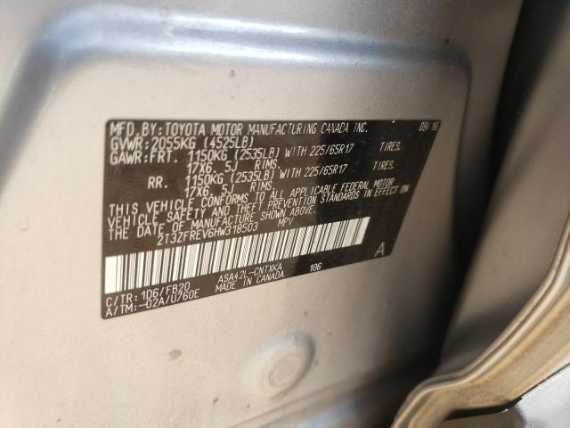 Photo 10 from auction – 2017 TOYOTA RAV4 LE with VIN 2T3ZFREV6HW318503