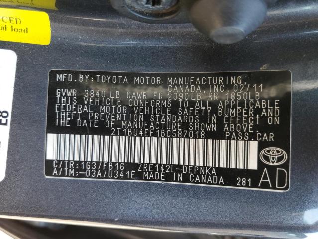 Photo 10 from auction – 2011 TOYOTA COROLLA BA with VIN 2T1BU4EE1BC587018