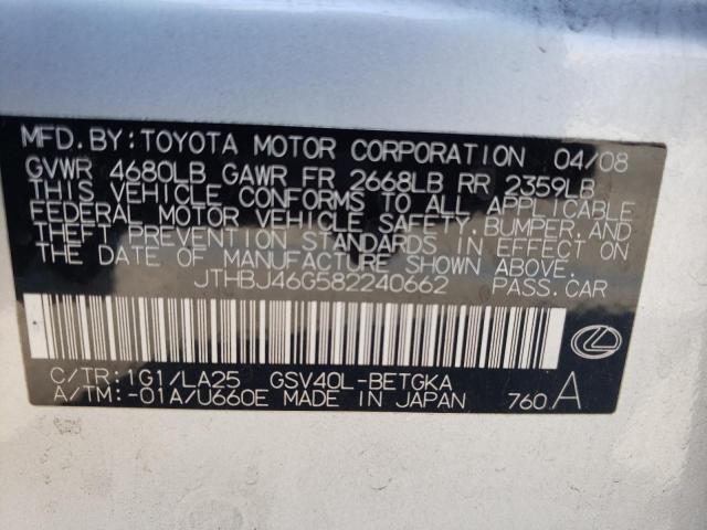 Zdjęcie 10 z aukcji – 2008 LEXUS ES 350 z VIN JTHBJ46G582240662