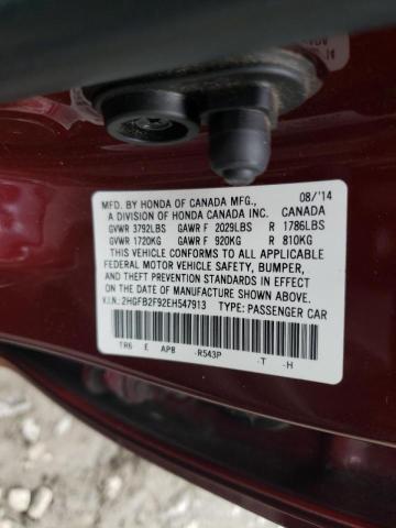 Photo 10 from auction – 2014 HONDA CIVIC EXL with VIN 2HGFB2F92EH547913