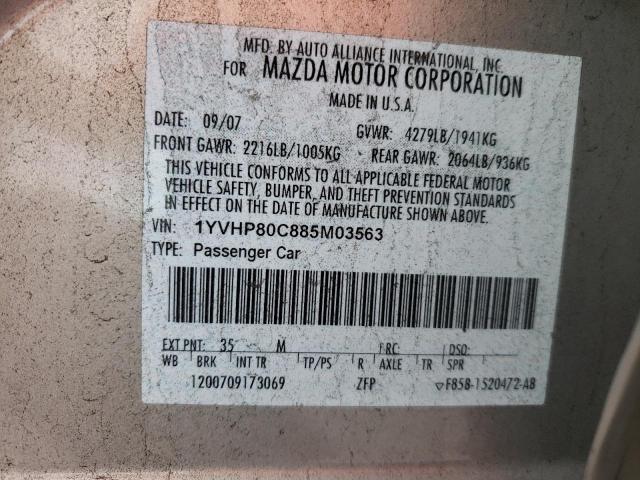 Photo 10 from auction – 2008 MAZDA 6 I with VIN 1YVHP80C885M03563