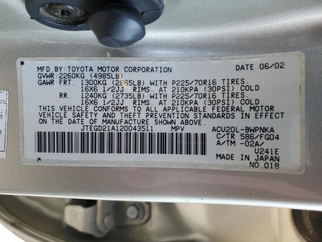 Photo 10 from auction – 2002 TOYOTA HIGHLANDER with VIN JTEGD21A120043511