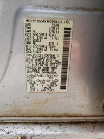 Photo 10 from auction – 2008 NISSAN FRONTIER C with VIN 1N6AD07U48C435547