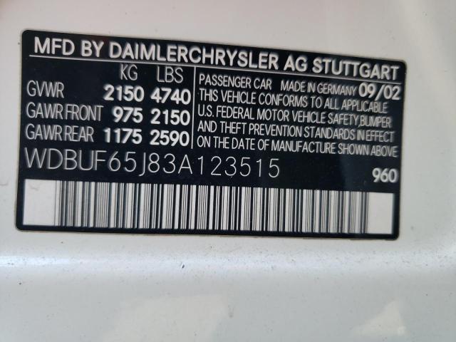 Photo 10 from auction – 2003 MERCEDES-BENZ E 320 with VIN WDBUF65J83A123515