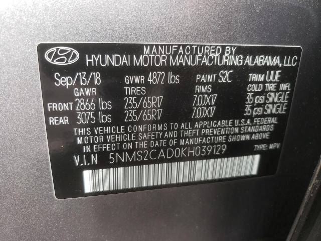 Photo 10 from auction – 2019 HYUNDAI SANTA FE S with VIN 5NMS2CAD0KH039129