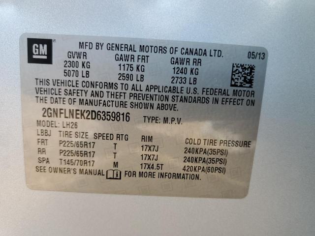 Photo 10 from auction – 2013 CHEVROLET EQUINOX LT with VIN 2GNFLNEK2D6359816