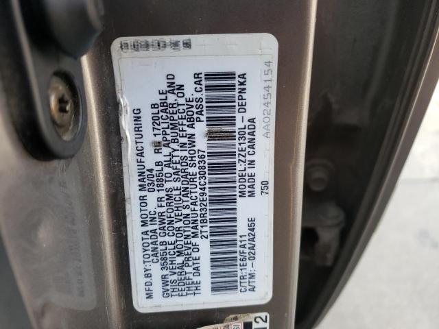 Photo 10 from auction – 2004 TOYOTA COROLLA CE with VIN 2T1BR32E94C308367