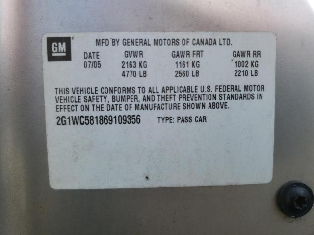 Photo 10 from auction – 2006 CHEVROLET IMPALA LT with VIN 2G1WC581869109356