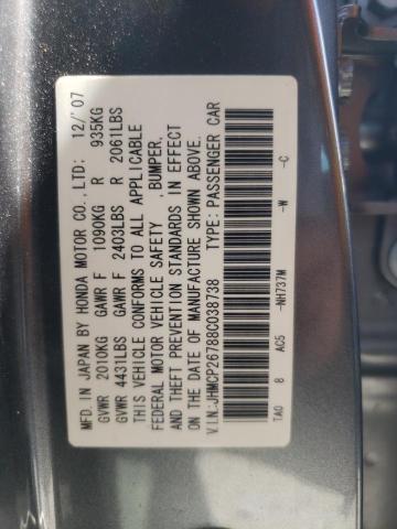 Photo 10 from auction – 2008 HONDA ACCORD EX with VIN JHMCP26788C038738
