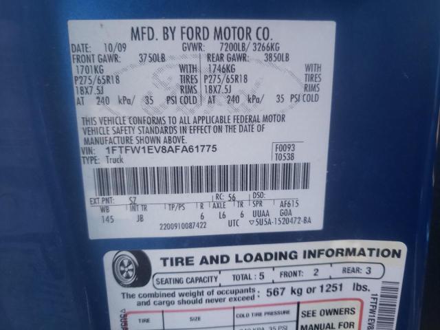 Photo 10 from auction – 2010 FORD F150 SUPER with VIN 1FTFW1EV8AFA61775