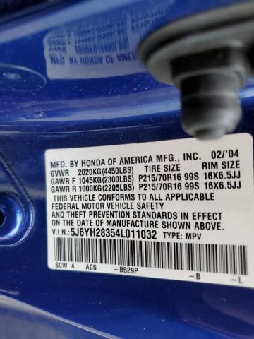 Photo 10 from auction – 2004 HONDA ELEMENT LX with VIN 5J6YH28354L011032