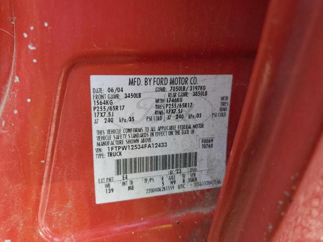 Photo 10 from auction – 2004 FORD F150 SUPER with VIN 1FTPW12534FA12433